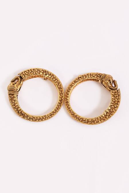 Buy_Anjali Jain_Gold Plated Cut Work Elephant Carved Bangles - Set Of 2