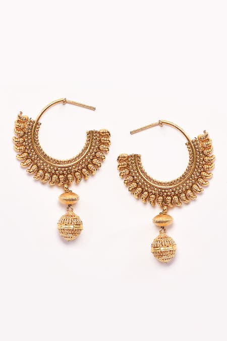 Buy_Anjali Jain_Gold Plated Bead Paisley Carved Earrings _Online_at_Aza_Fashions