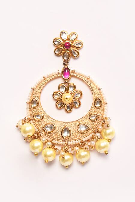 Shop_Anjali Jain_Gold Plated Pearls Floral Shaped Cutwork Chandbalis _Online_at_Aza_Fashions