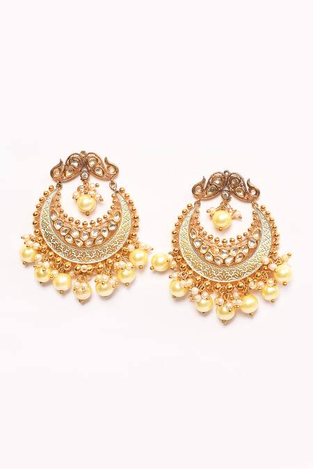 Buy_Anjali Jain_Gold Plated Pearls Kundan Embellished Cutwork Chandbalis _Online_at_Aza_Fashions