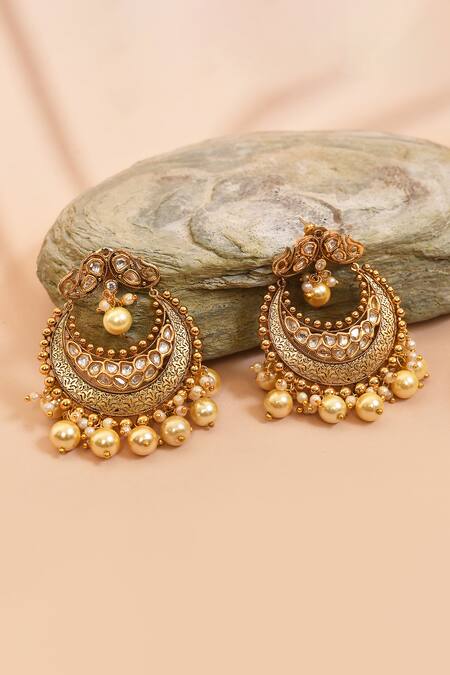 Shop_Anjali Jain_Gold Plated Kundan Studded Chandbalis _at_Aza_Fashions