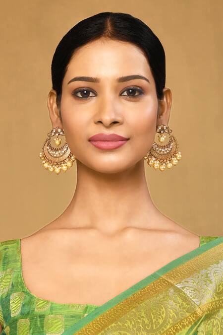 Anjali Jain_Gold Plated Kundan Studded Chandbalis _Online_at_Aza_Fashions