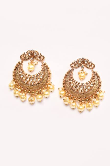 Buy_Anjali Jain_Gold Plated Kundan Studded Chandbalis _Online_at_Aza_Fashions