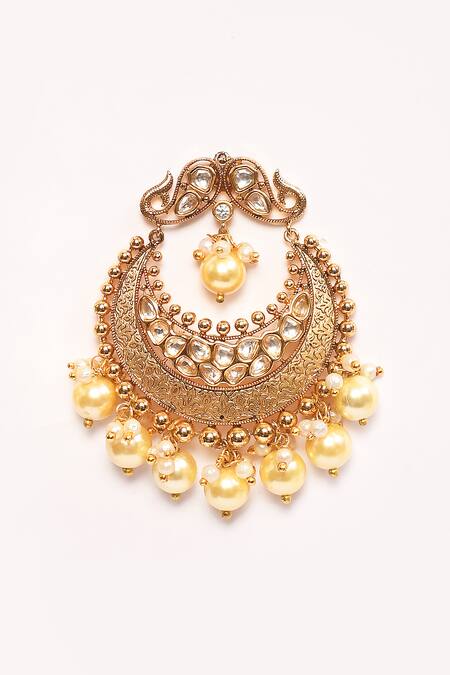 Shop_Anjali Jain_Gold Plated Kundan Studded Chandbalis _Online_at_Aza_Fashions