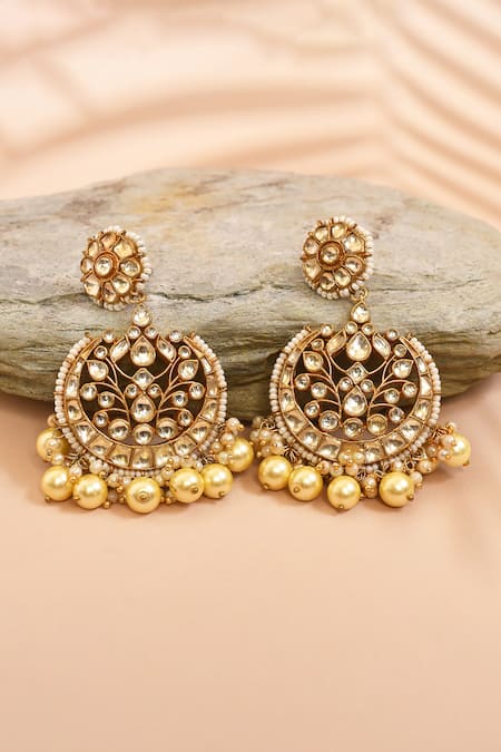 Anjali Jain Kundan Embellished Cutwork Chandbalis 