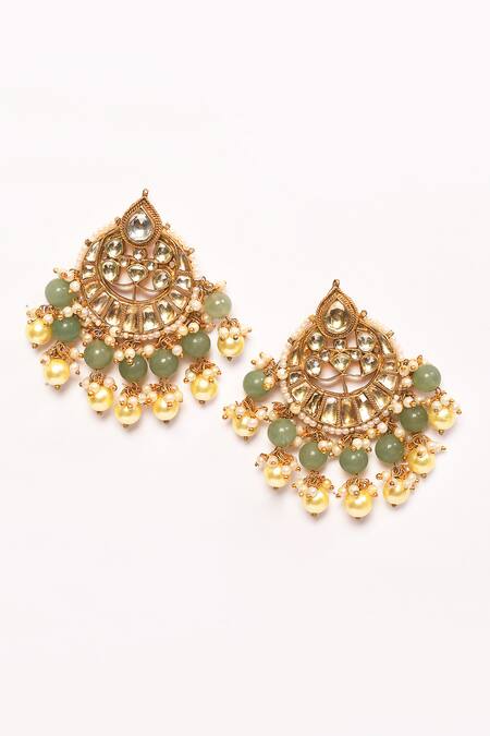 Buy_Anjali Jain_Gold Plated Kundan Pearl Drops Chandbalis _Online_at_Aza_Fashions