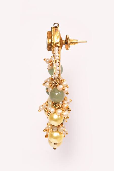 Anjali Jain_Gold Plated Kundan Pearl Drops Chandbalis _at_Aza_Fashions