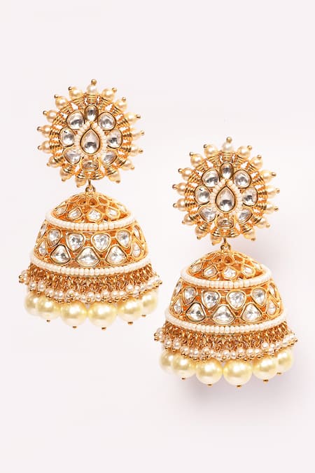Buy_Anjali Jain_Gold Plated Kundan Pearl Drops Jhumkas _Online_at_Aza_Fashions