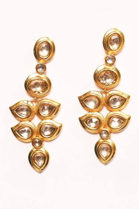 Buy_Anjali Jain_Gold Plated Diamonds, Stones Kundan Embellished Danglers_Online_at_Aza_Fashions