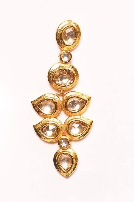 Shop Anjali Jain Gold Plated Diamonds, Stones Kundan Embellished Danglers Online at Aza Fashions Shop_Anjali Jain_Gold Plated Diamonds, Stones Kundan Embellished Danglers_Online_at_Aza_Fashions
