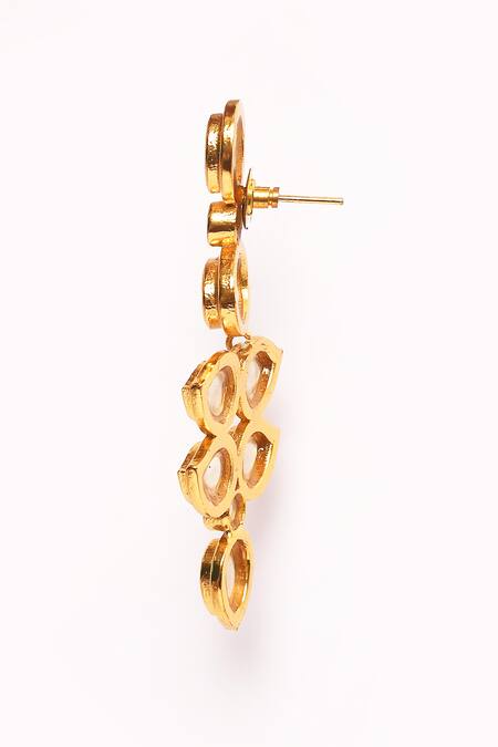 Anjali Jain_Gold Plated Diamonds, Stones Kundan Embellished Danglers_at_Aza_Fashions