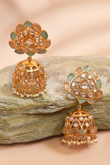 Shop_Anjali Jain_Multi Color Kundan Studded Jhumkas _at_Aza_Fashions