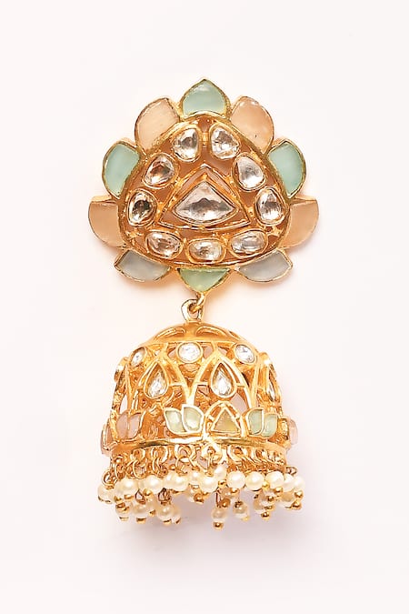 Shop_Anjali Jain_Multi Color Kundan Studded Jhumkas _Online_at_Aza_Fashions