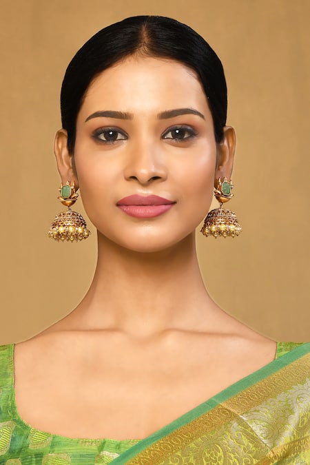 Anjali Jain_Gold Plated Stone Embellished Jhumkas _Online_at_Aza_Fashions