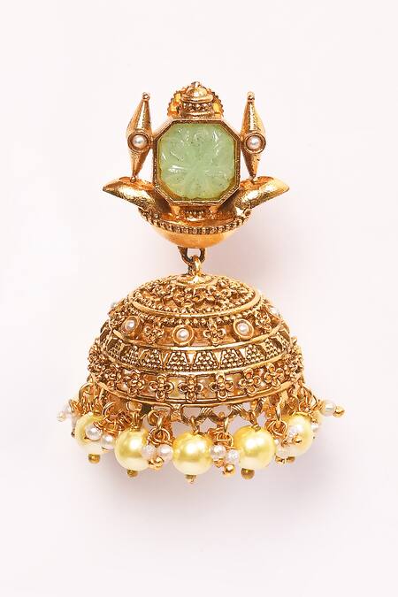 Buy_Anjali Jain_Gold Plated Stone Embellished Jhumkas _Online_at_Aza_Fashions