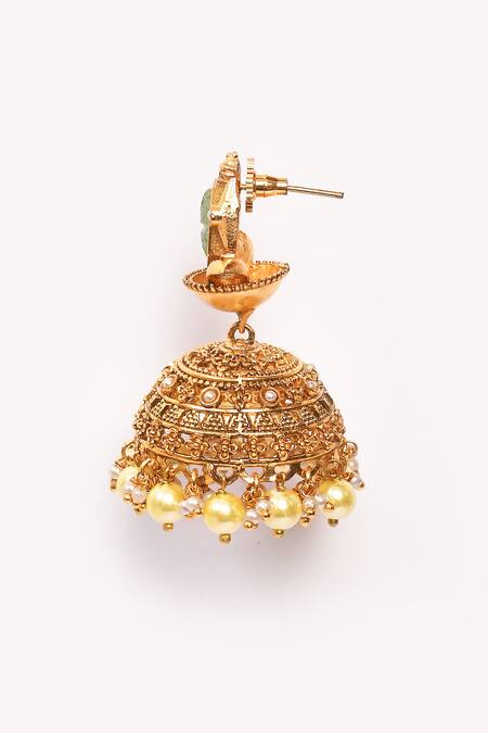Anjali Jain_Gold Plated Stone Embellished Jhumkas _at_Aza_Fashions