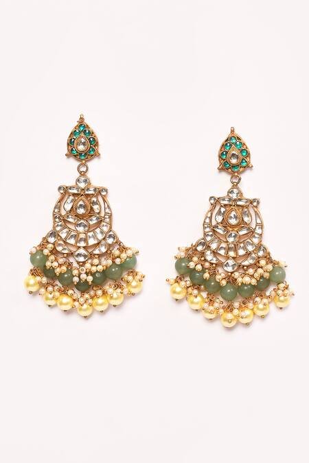 Buy_Anjali Jain_Green Pearls Embellished Chandbali Earrings_Online_at_Aza_Fashions
