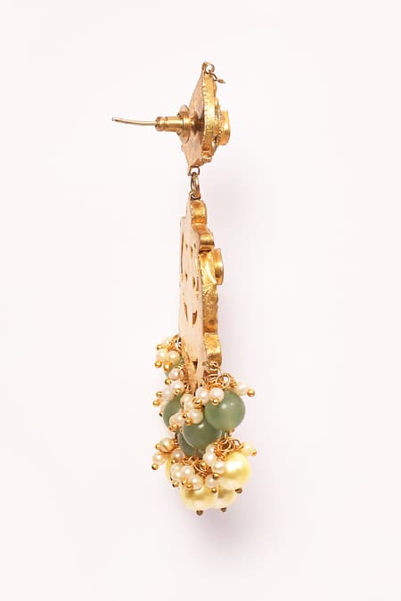 Anjali Jain_Green Pearls Embellished Chandbali Earrings_at_Aza_Fashions