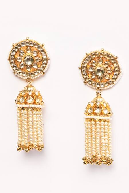 Buy_Anjali Jain_Gold Plated Pearls Kundan Embellished Jhumkas _Online_at_Aza_Fashions