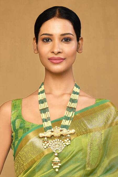Anjali Jain_Green Enamelled Kundan Pendant Necklace _Online_at_Aza_Fashions