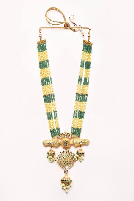 Buy_Anjali Jain_Green Enamelled Kundan Pendant Necklace _Online_at_Aza_Fashions