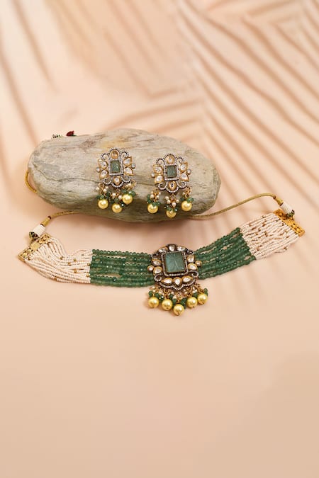 Anjali Jain Antique Kundan Pendant Choker Set 