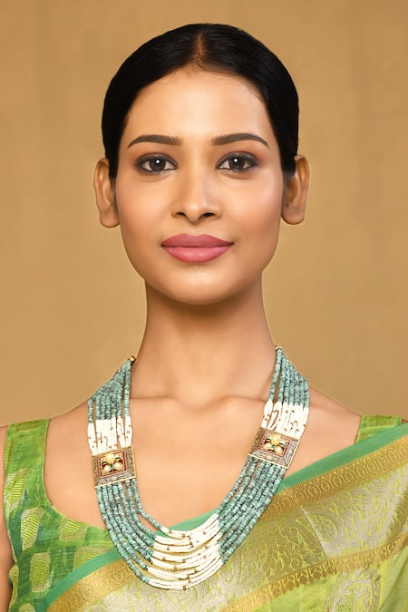 Anjali Jain Blue Turquoise Stone And Pearl Embellished Necklace 