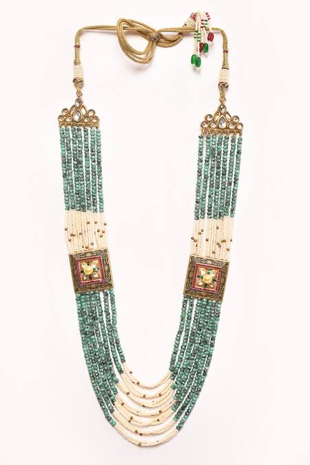 Buy_Anjali Jain_Blue Stones And Pearl Embellished Necklace_Online_at_Aza_Fashions