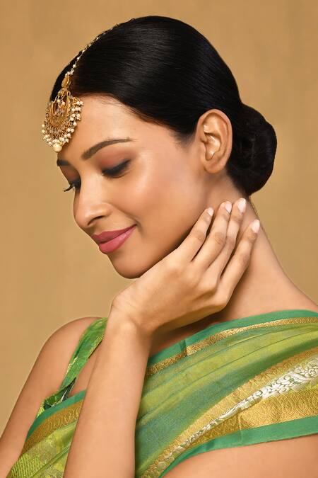 Anjali Jain_Gold Plated Crescent Moon Embellished Maangtikka_Online_at_Aza_Fashions