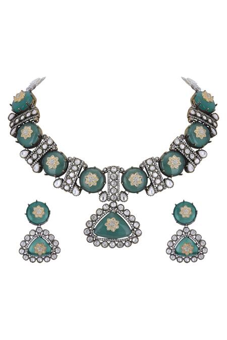 Auraa Trends_Blue Imitation Diamonds Embellished Choker Necklace Set _Online_at_Aza_Fashions
