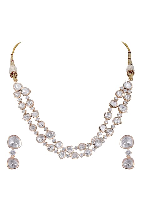 Auraa Trends_Gold Plated Stones Embellished Layered Necklace Set _Online_at_Aza_Fashions