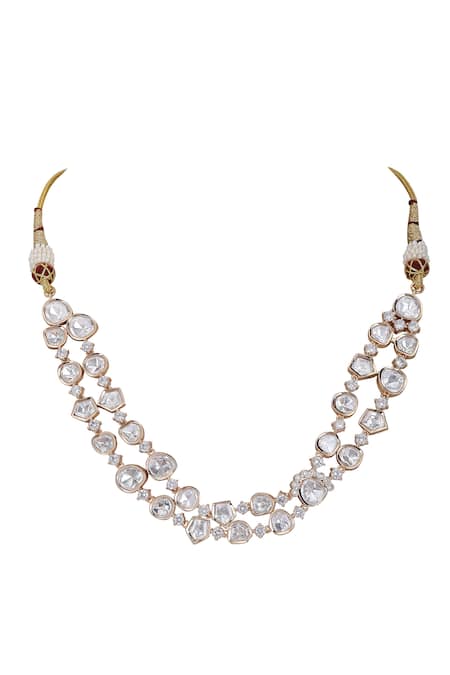 Buy_Auraa Trends_Gold Plated Stones Embellished Layered Necklace Set _Online_at_Aza_Fashions