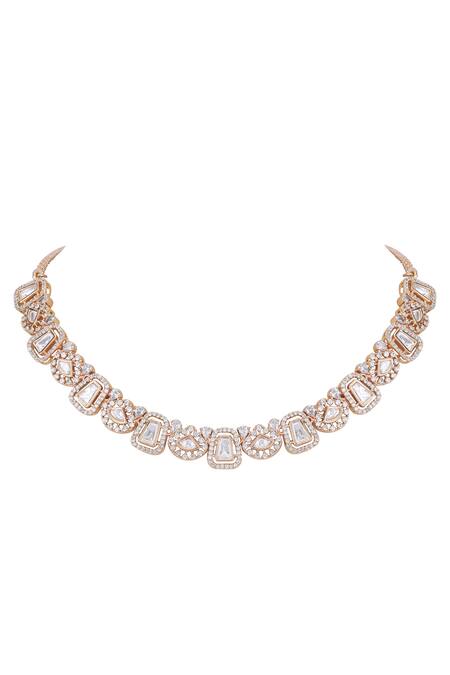 Buy_Auraa Trends_Gold Plated Diamonds, Stones Kundan Embellished Necklace Set _Online_at_Aza_Fashions