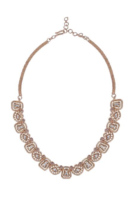 Shop_Auraa Trends_Gold Plated Diamonds, Stones Kundan Embellished Necklace Set _Online_at_Aza_Fashions