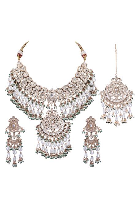 Auraa Trends_Gold Plated Imitation Diamonds Kundan Work Choker Necklace Set _Online_at_Aza_Fashions
