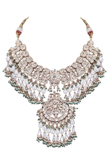 Buy_Auraa Trends_Gold Plated Imitation Diamonds Kundan Work Choker Necklace Set 