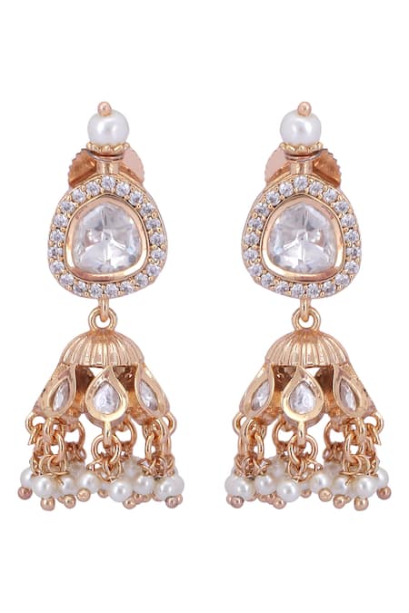 Shop_Auraa Trends_Gold Plated Diamonds, Pearls, Stones Embellished Choker Necklace Set _Online_at_Aza_Fashions