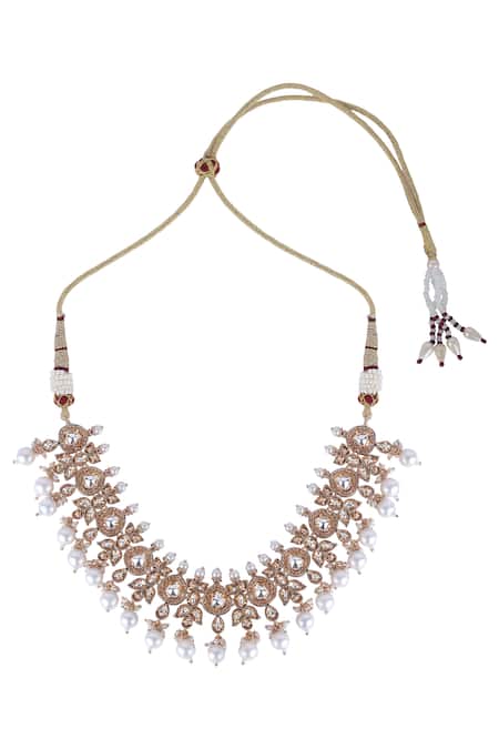 Buy_Auraa Trends_Gold Plated Diamonds, Pearls, Stones Embellished Choker Necklace Set 