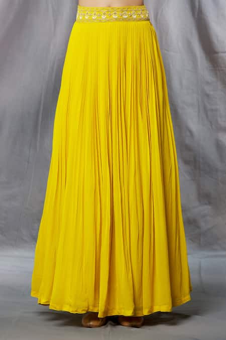 Aksh Yellow Georgette, Taffeta Embroidery, Cut Work Round Neck Cutdana Lehenga Set at Aza Fashions Aksh_Yellow Georgette, Taffeta Embroidery, Cut Work Round Neck Cutdana Lehenga Set_at_Aza_Fashions