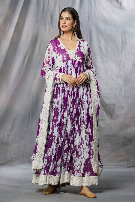 Shop_Aksh_Purple Georgette, Taffeta Embroidery, Lace Printed Border Anarkali With Dupatta_Online_at_Aza_Fashions