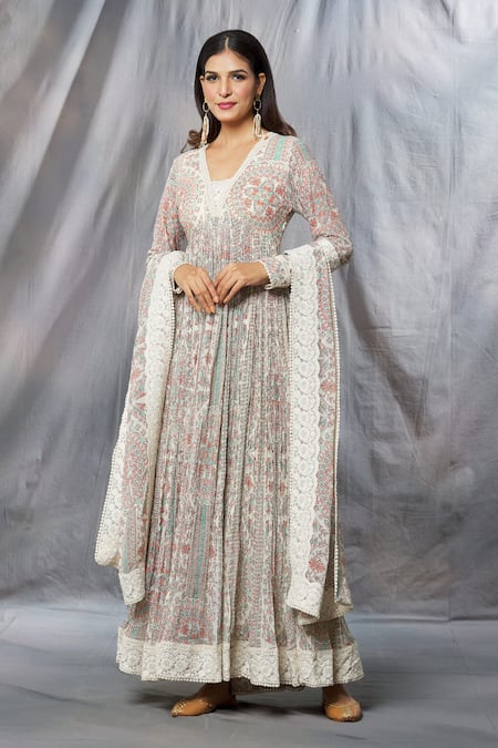 Aksh Madhubani Print Anarkali With Dupatta 