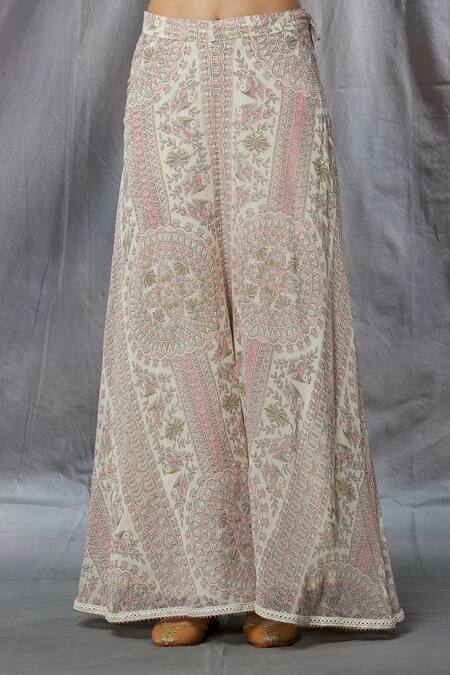 Aksh Ivory Georgette, Taffeta Mirrors, Embroidery Madhubani Print Cape Sharara Set Online at Aza Fashions Aksh_Ivory Georgette, Taffeta Mirrors, Embroidery Madhubani Print Cape Sharara Set_Online_at_Aza_Fashions