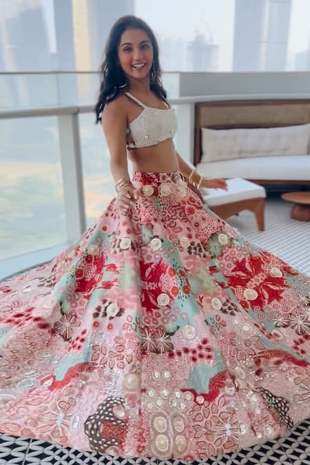 Payal & Zinal_Pink Pearl, Ocean Scoop Neck Print Lehenga Set _Online_at_Aza_Fashions