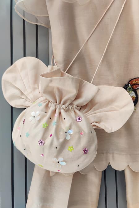 Buy_House Of Tushaom_Beige Chanderi Silk, Net Beads, Sequins Bird Embroidered Kurta Set _Online_at_Aza_Fashions