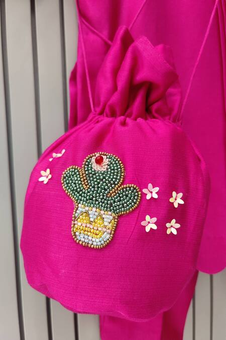 Buy_House Of Tushaom_Pink Chanderi Silk, Net Beads, Sequins, Embroidery Flamingo Kurta And Pant Set _Online_at_Aza_Fashions