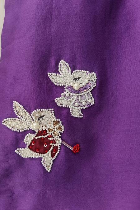 House Of Tushaom_Purple Chanderi Silk, Net Pearls, Sequins, Bunny Embroidered Kurta And Pant Set _Online_at_Aza_Fashions