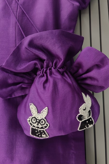 Buy_House Of Tushaom_Purple Chanderi Silk, Net Pearls, Sequins, Bunny Embroidered Kurta And Pant Set _Online_at_Aza_Fashions