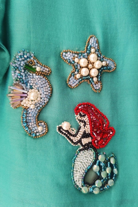 House Of Tushaom_Green Chanderi Silk Sequins, Pearls Mermaid Embroidered Kurta And Pant Set _Online_at_Aza_Fashions