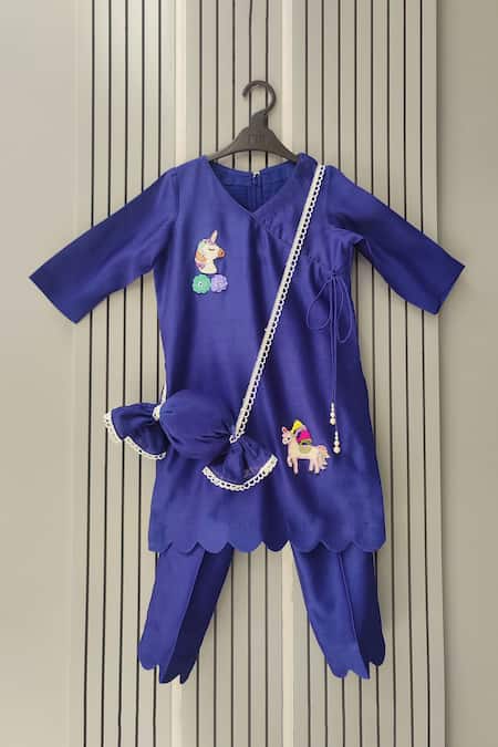 House Of Tushaom Unicorn Embroidered Angarkha & Pant Set 