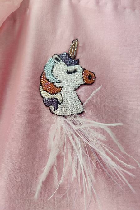 Shop_House Of Tushaom_Pink Chanderi Silk, Net Sequins, Unicorn Placement Embroidered Kurta And Pant Set _Online_at_Aza_Fashions